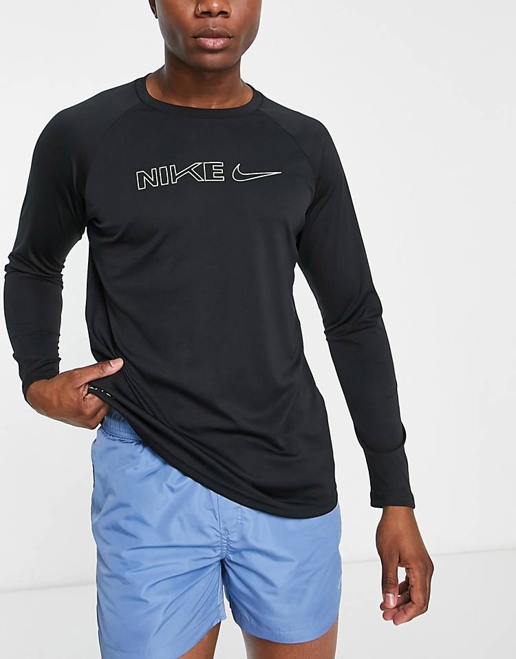 Nike Swimming Hyrdroguard long sleeve logo T-shirt in black